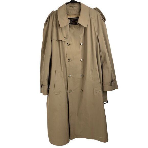 Vintage Botany 500 Trench Coat Men 46R Zip Out Lining Leather Hardware EUC 7000 - Picture 7 of 16